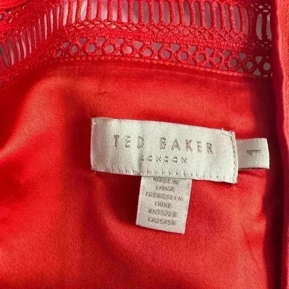 102. Ted Baker London Red Dress ruffled sleeve size 1 - Picture 7 of 10
